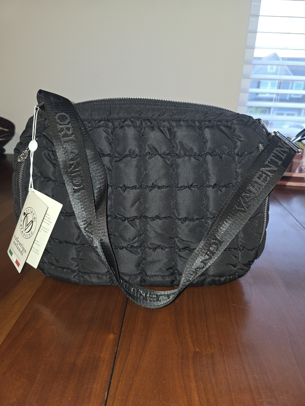 🔥 Valentino Orlandi Black Quilted Crossbody Bag with Branded Guitar Strap, NWT